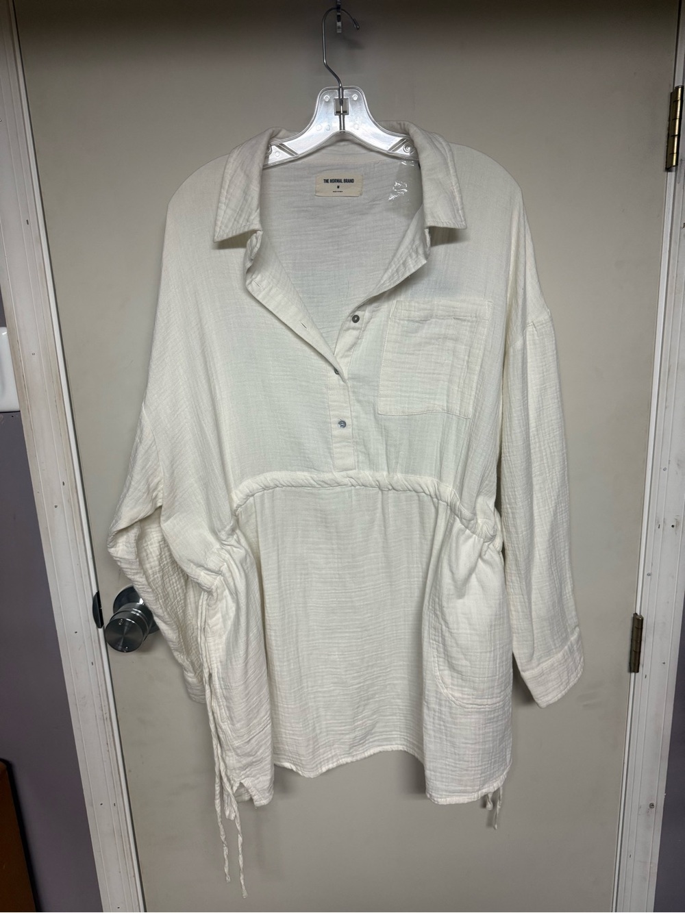 The Normal Brand - puckered gauze cinched shirt mini dress